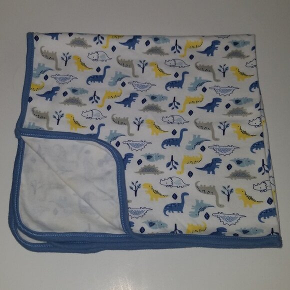 Baby Gear Dinosaur Baby Blanket Lovey Blue Yellow Security Receiving 100% Cotton - Picture 1 of 5